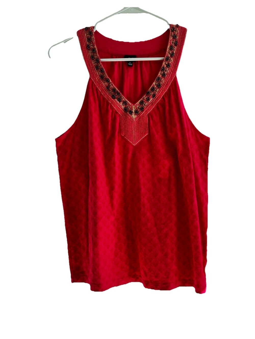 Rafaella 100% Cotton Red Tank Embroidered Vneck Boho Summer Medium